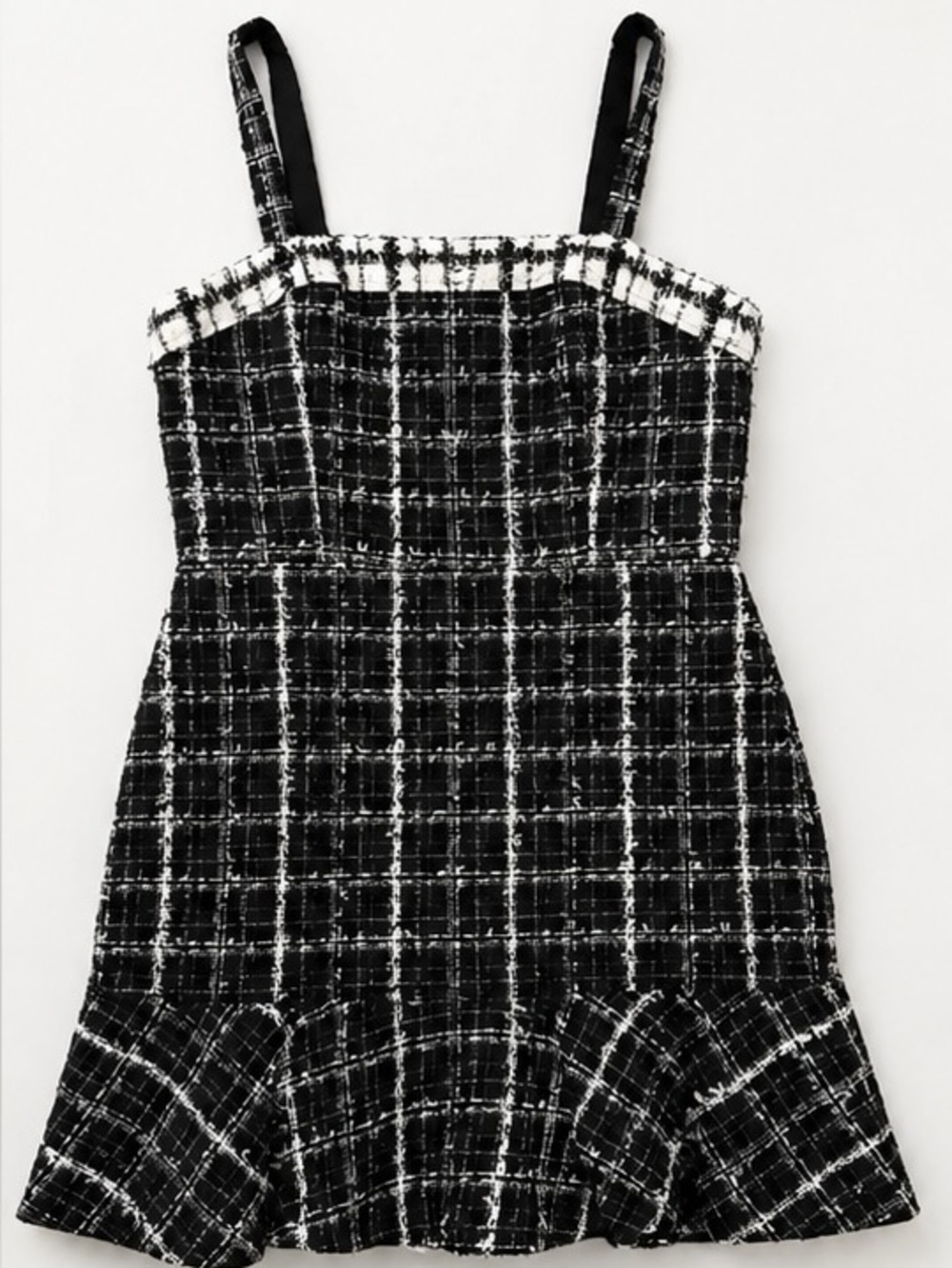 Alice + Olivia Black and White Tweed Mini with Flared Hem